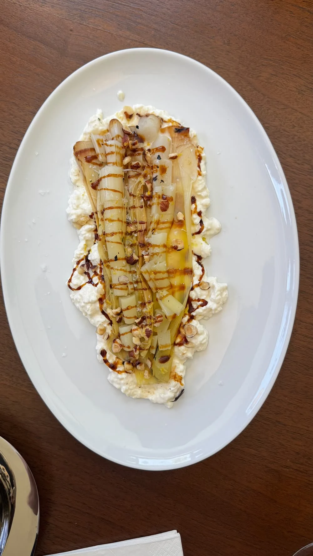 Charred leek and stracciatella