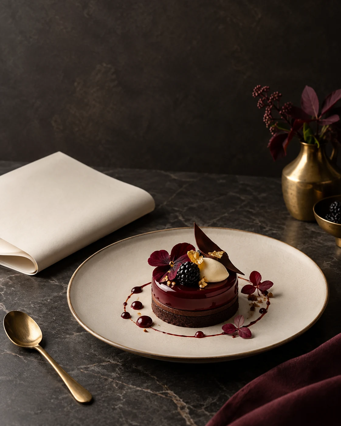 Editorial pastry presentation with a blank publication