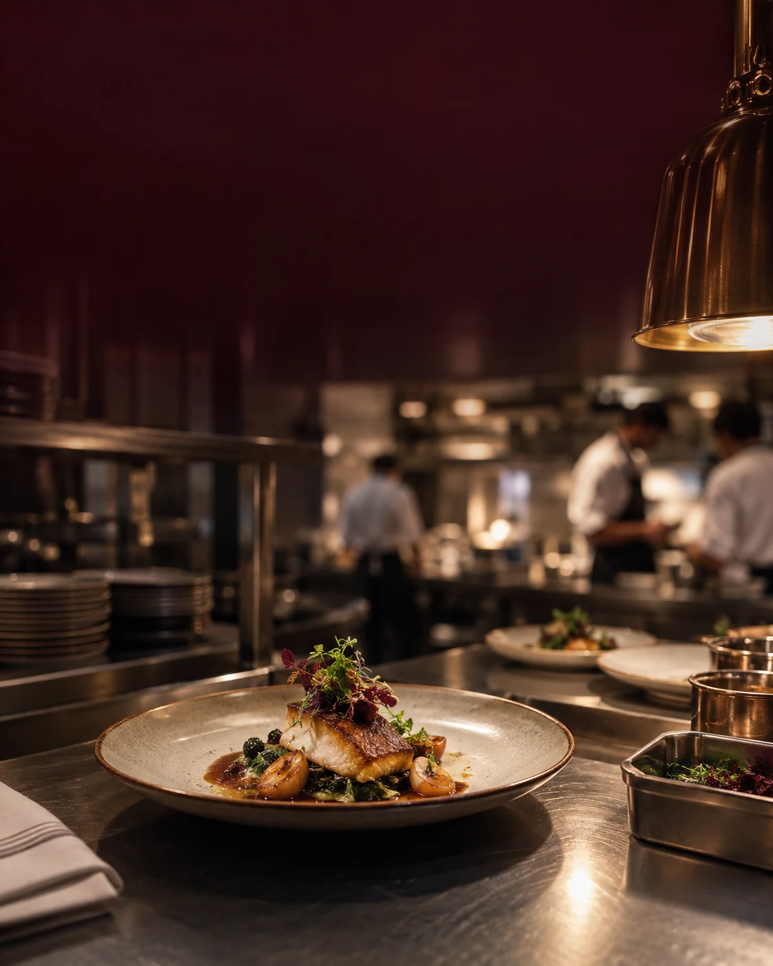 Professional restaurant kitchen during service